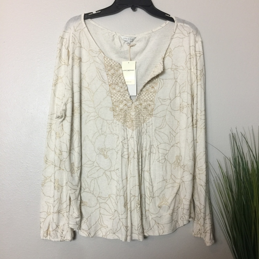Lucky Brand Gold Floral Peasant Long Sleeve Top